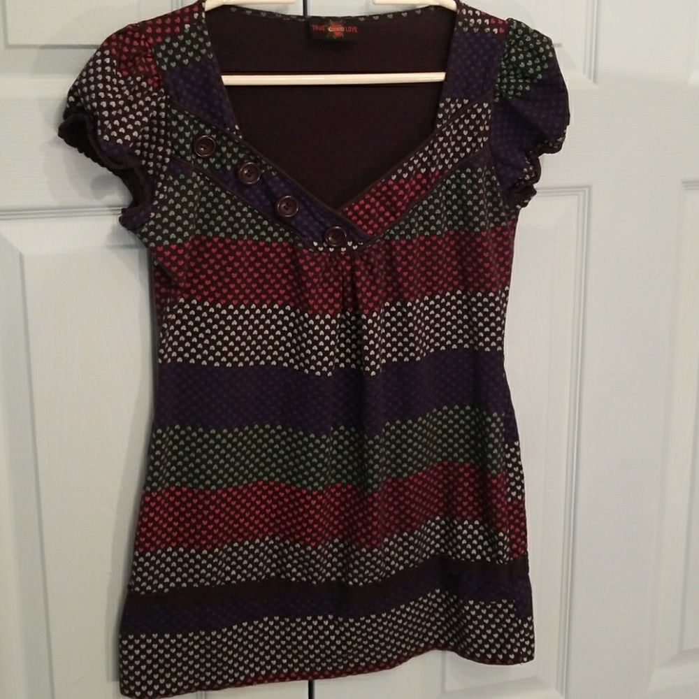Multicolor heart print babydoll short sleeve tunic